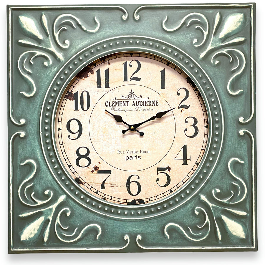 Victory Celia Large Ornate Square Metal Frame Wall Clock Antique Green 60cm CHH-881 1