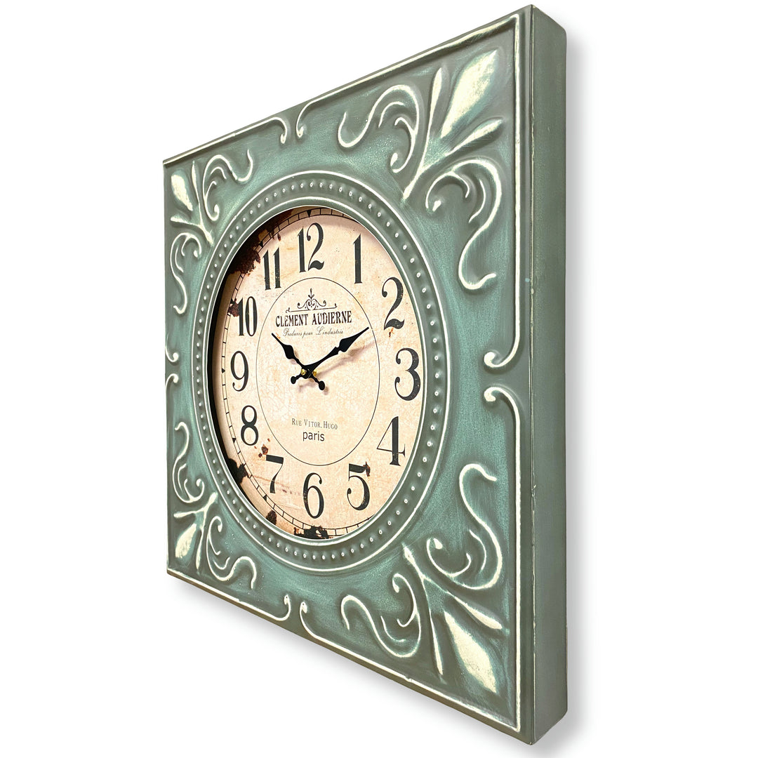Victory Celia Large Ornate Square Metal Frame Wall Clock Antique Green 60cm CHH-881 2