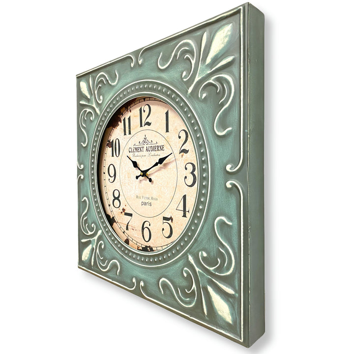 Victory Celia Large Ornate Square Metal Frame Wall Clock Antique Green 60cm CHH-881 2