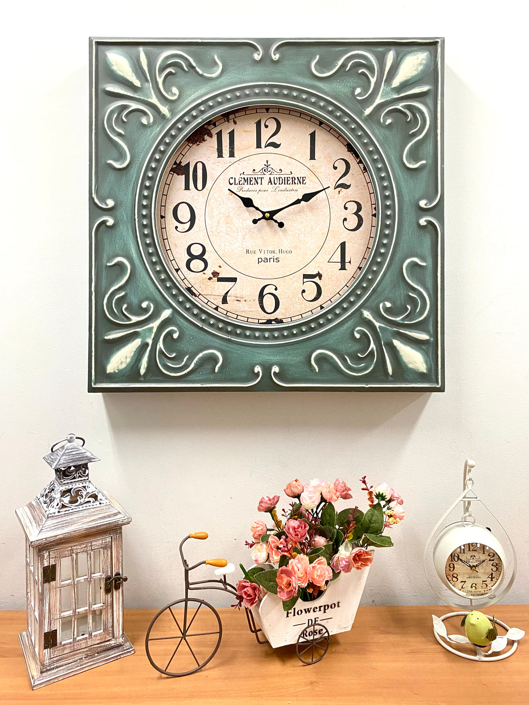 Victory Celia Large Ornate Square Metal Frame Wall Clock Antique Green 60cm CHH-881 9