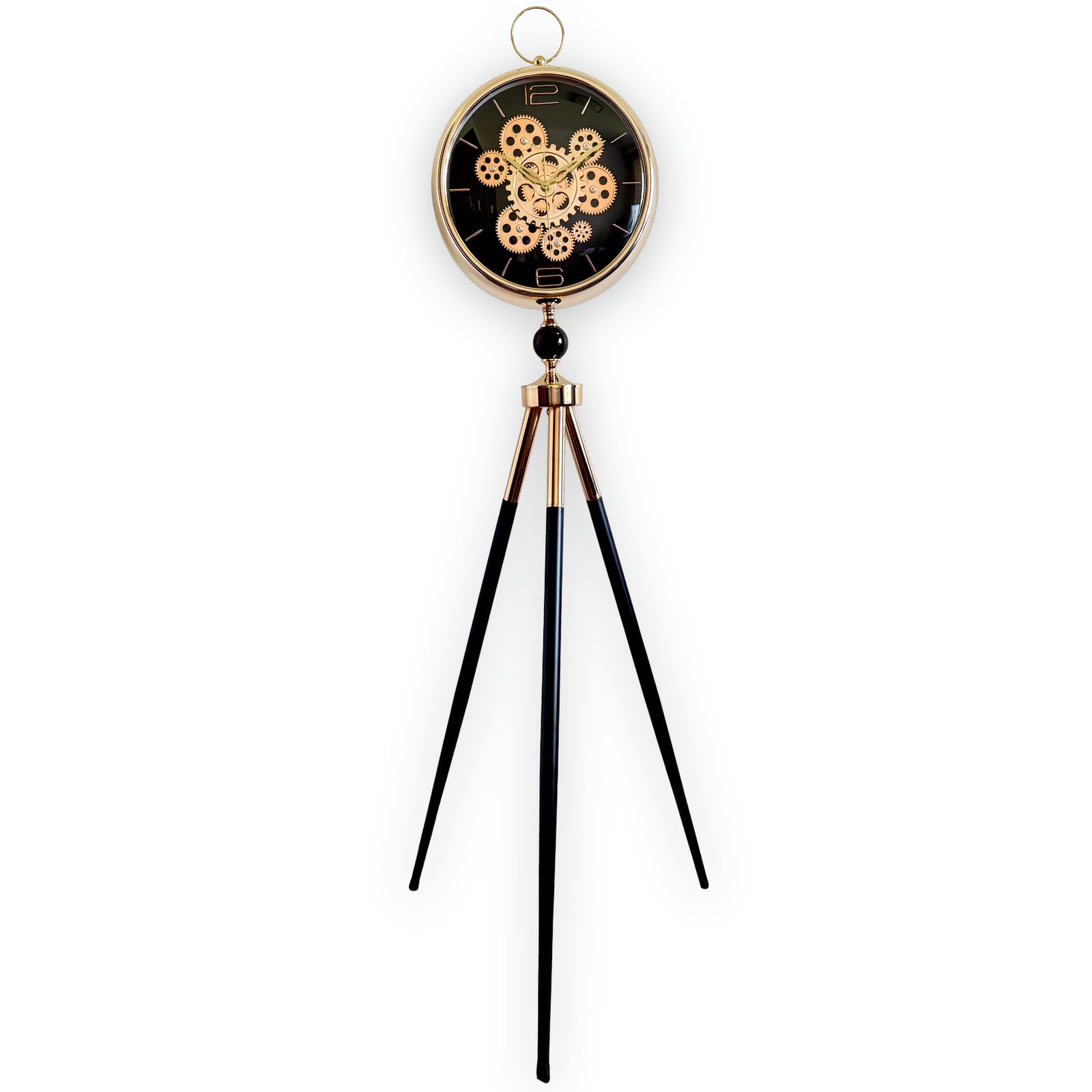 Victory Colton Tripod Metal Moving Gears Floor Clock Black Gold 153cm CCJ-8081BK 1