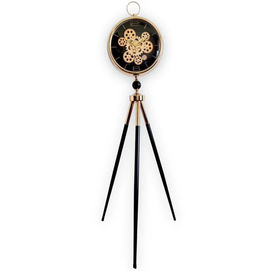 Victory Colton Tripod Metal Moving Gears Floor Clock Black Gold 153cm CCJ-8081BK 1