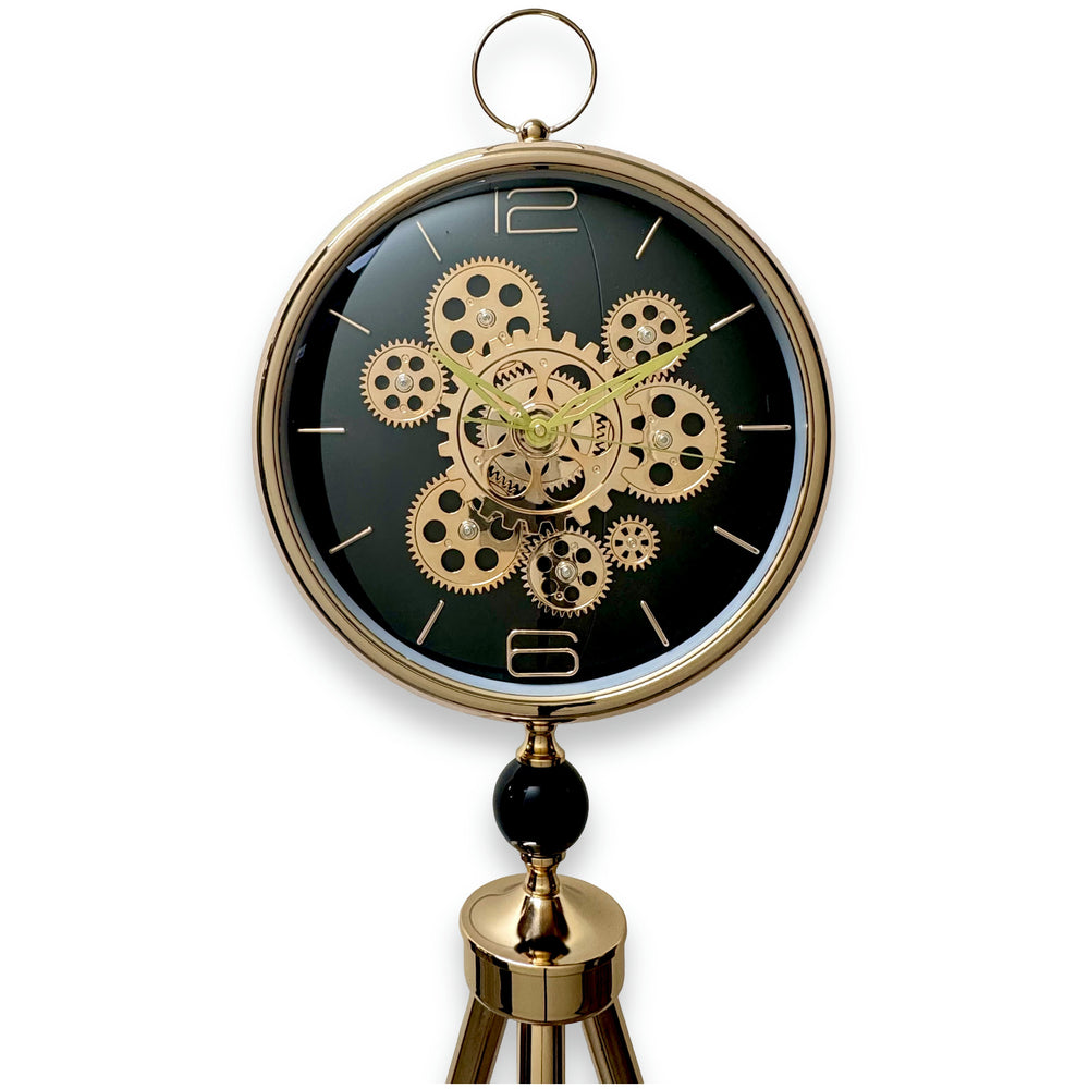 Victory Colton Tripod Metal Moving Gears Floor Clock Black Gold 153cm CCJ-8081BK 2