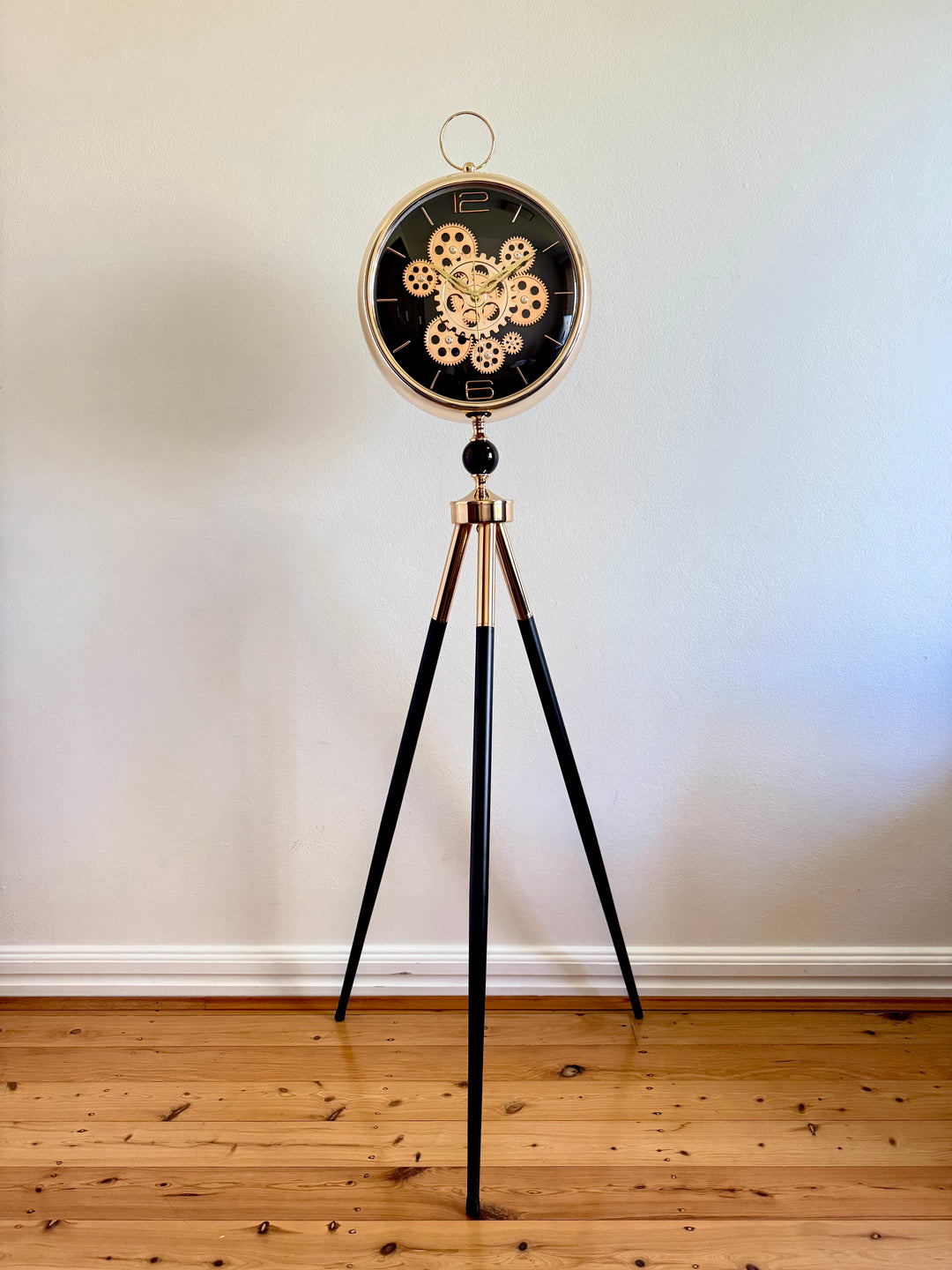 Victory Colton Tripod Metal Moving Gears Floor Clock Black Gold 153cm CCJ-8081BK 5