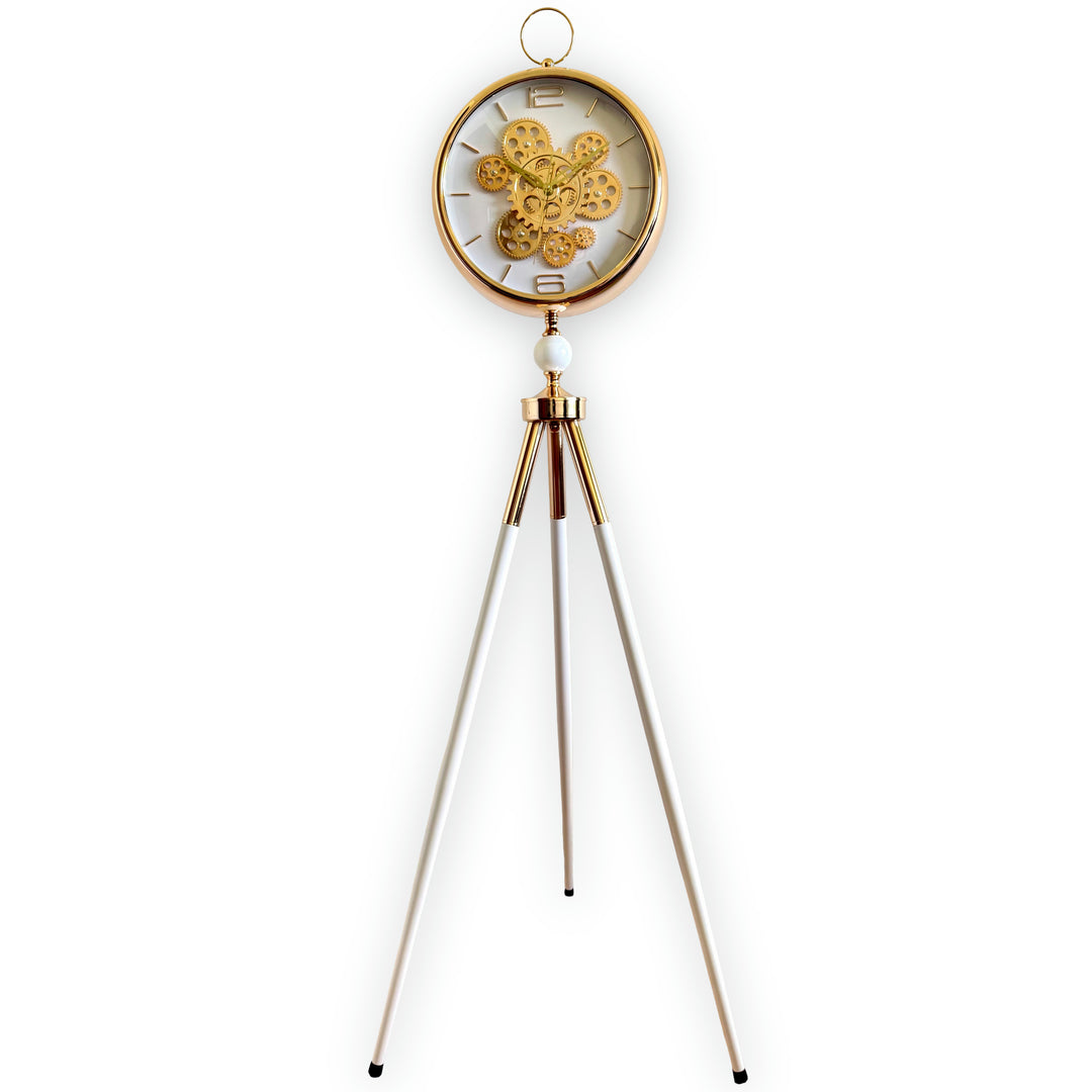 Victory Colton Tripod Metal Moving Gears Floor Clock White Gold 153cm CCJ-8082WT 1