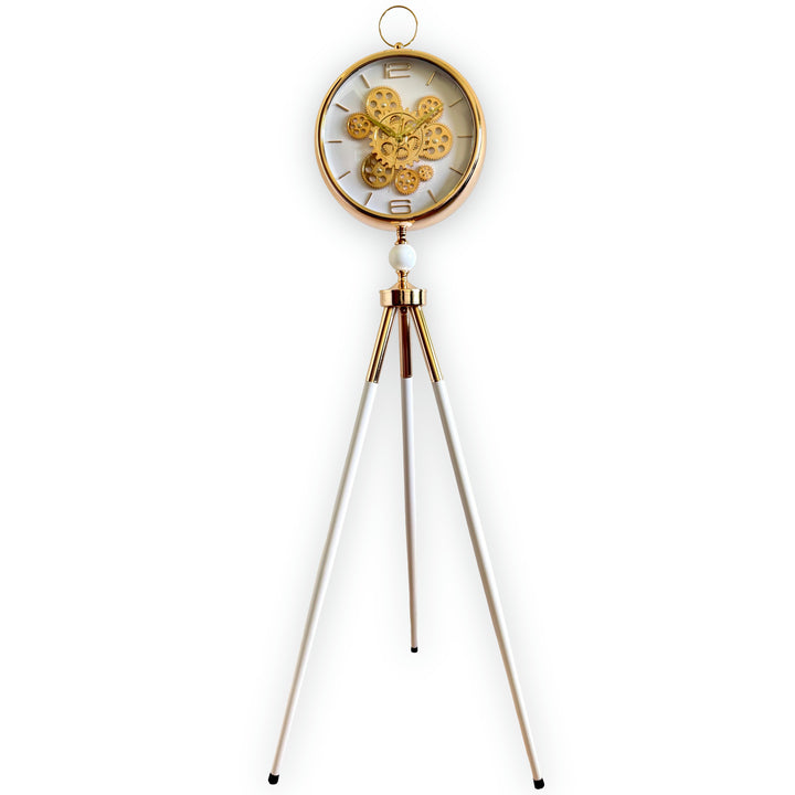 Victory Colton Tripod Metal Moving Gears Floor Clock White Gold 153cm CCJ-8082WT 1