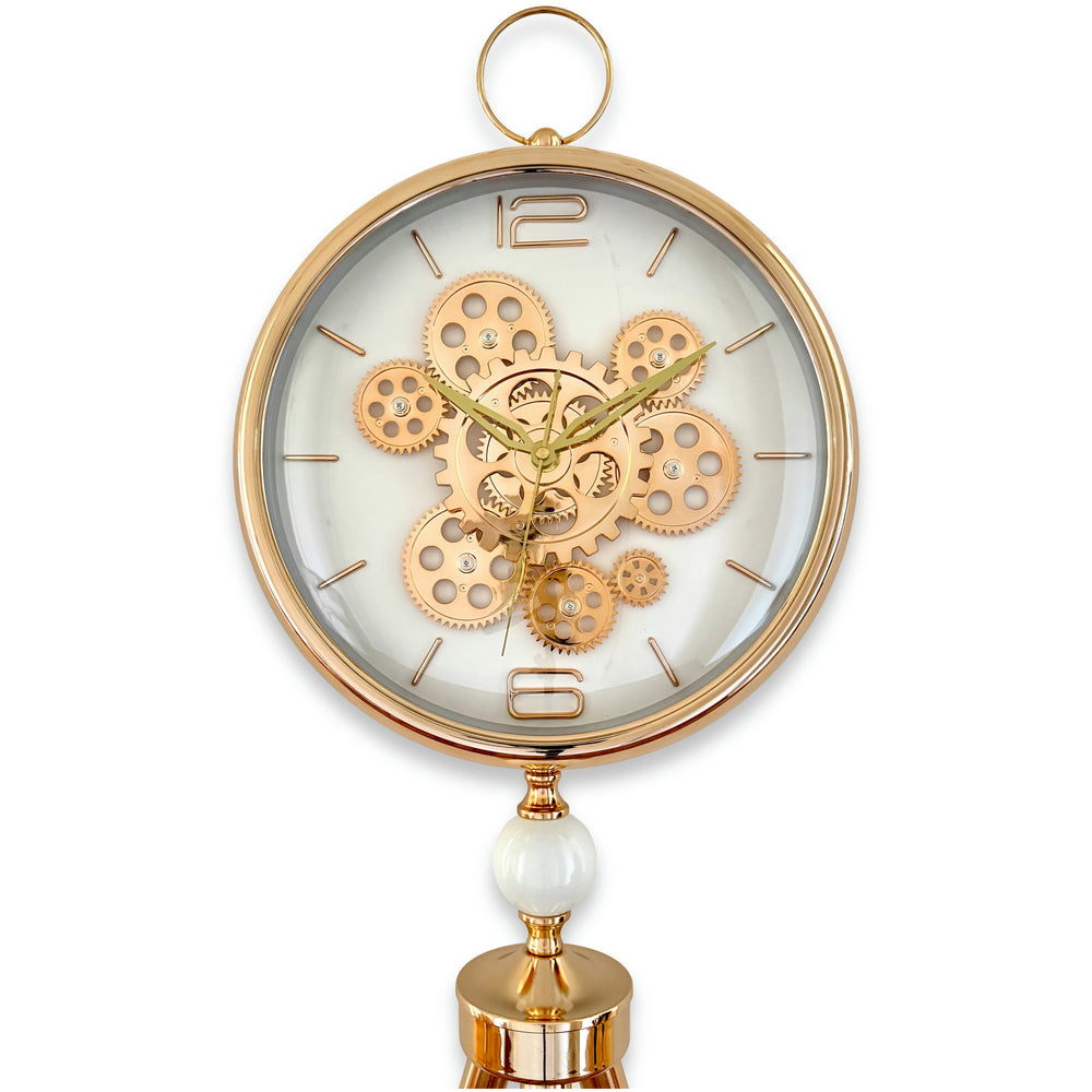 Victory Colton Tripod Metal Moving Gears Floor Clock White Gold 153cm CCJ-8082WT 2