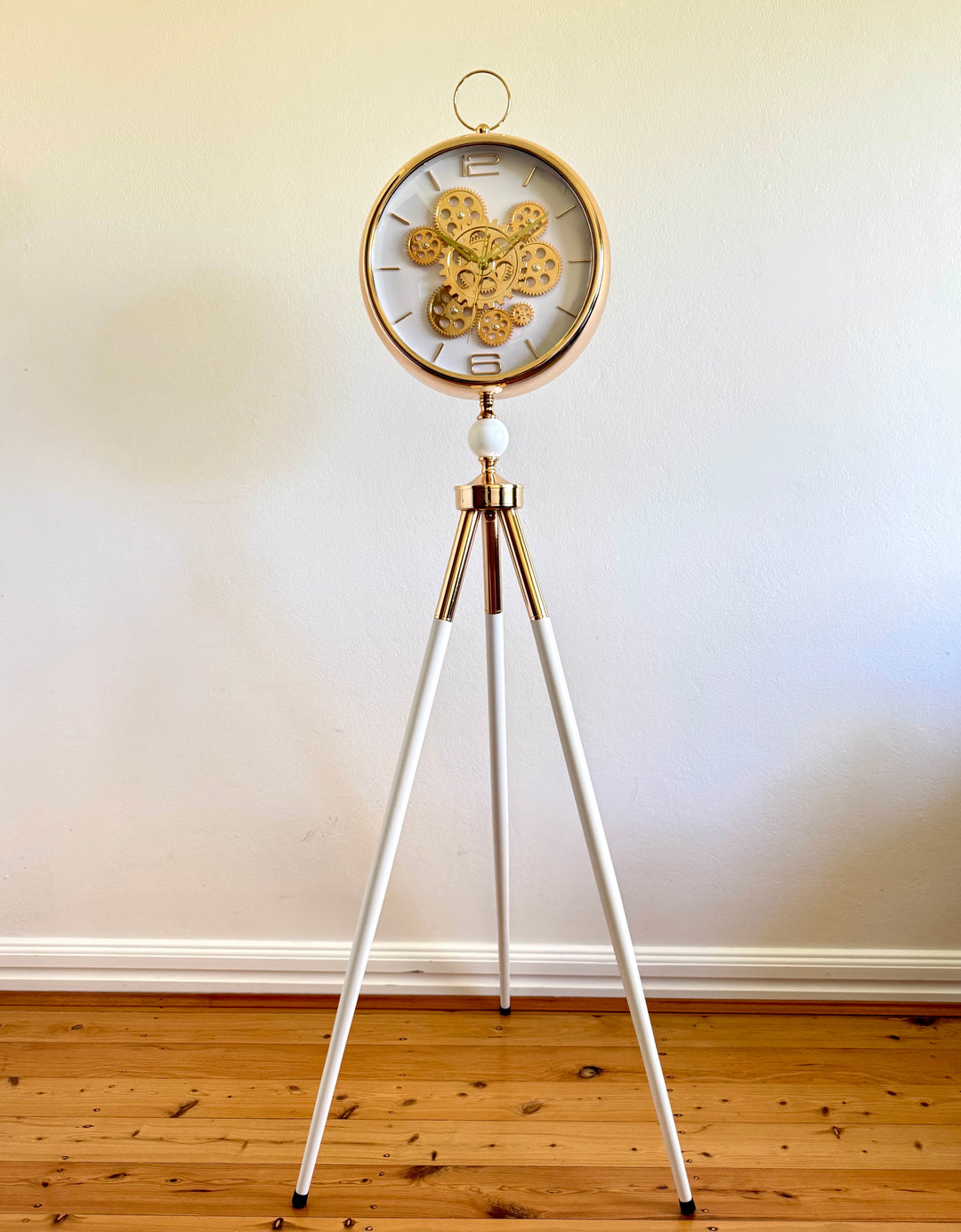 Victory Colton Tripod Metal Moving Gears Floor Clock White Gold 153cm CCJ-8082WT 5