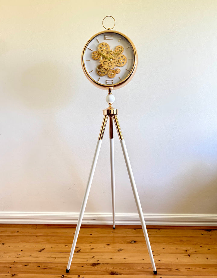 Victory Colton Tripod Metal Moving Gears Floor Clock White Gold 153cm CCJ-8082WT 5