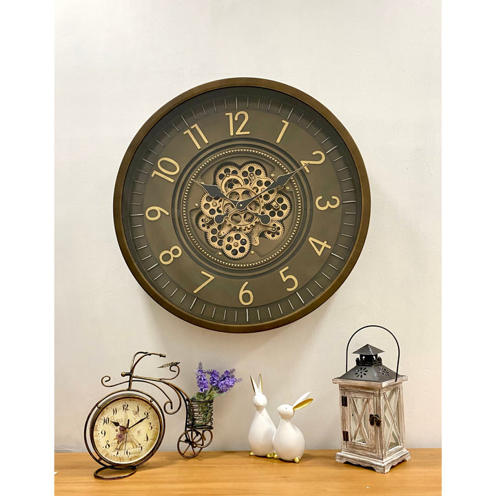 Victory Corra Coffee Brown Metal Moving Gears Wall Clock 66cm CCM-1665 6