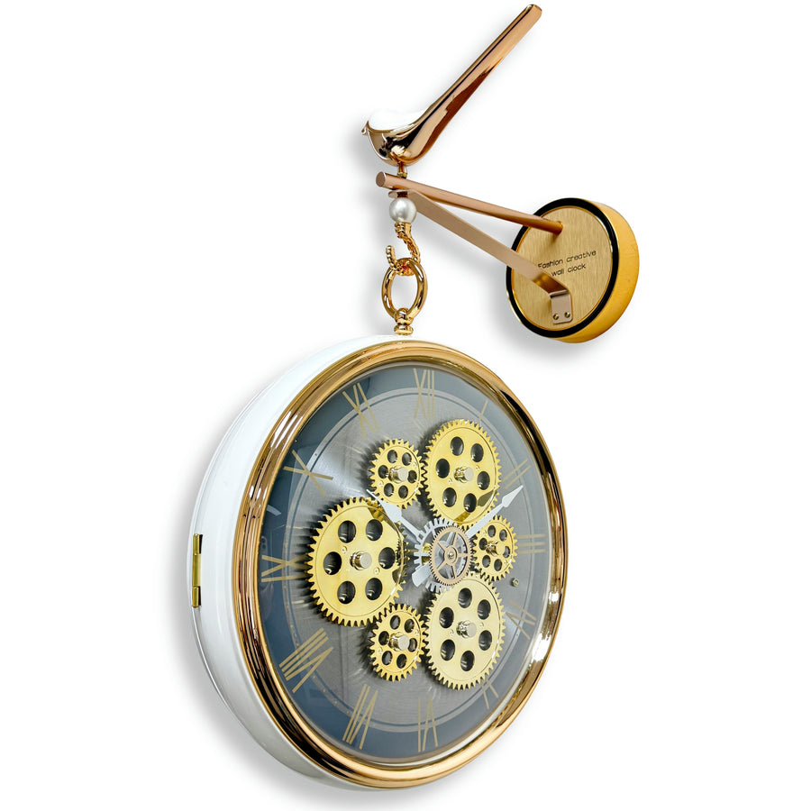 Victory Dallas Double Sided Moving Gears Wall Clock White Grey 39cm CCJ-8084 1