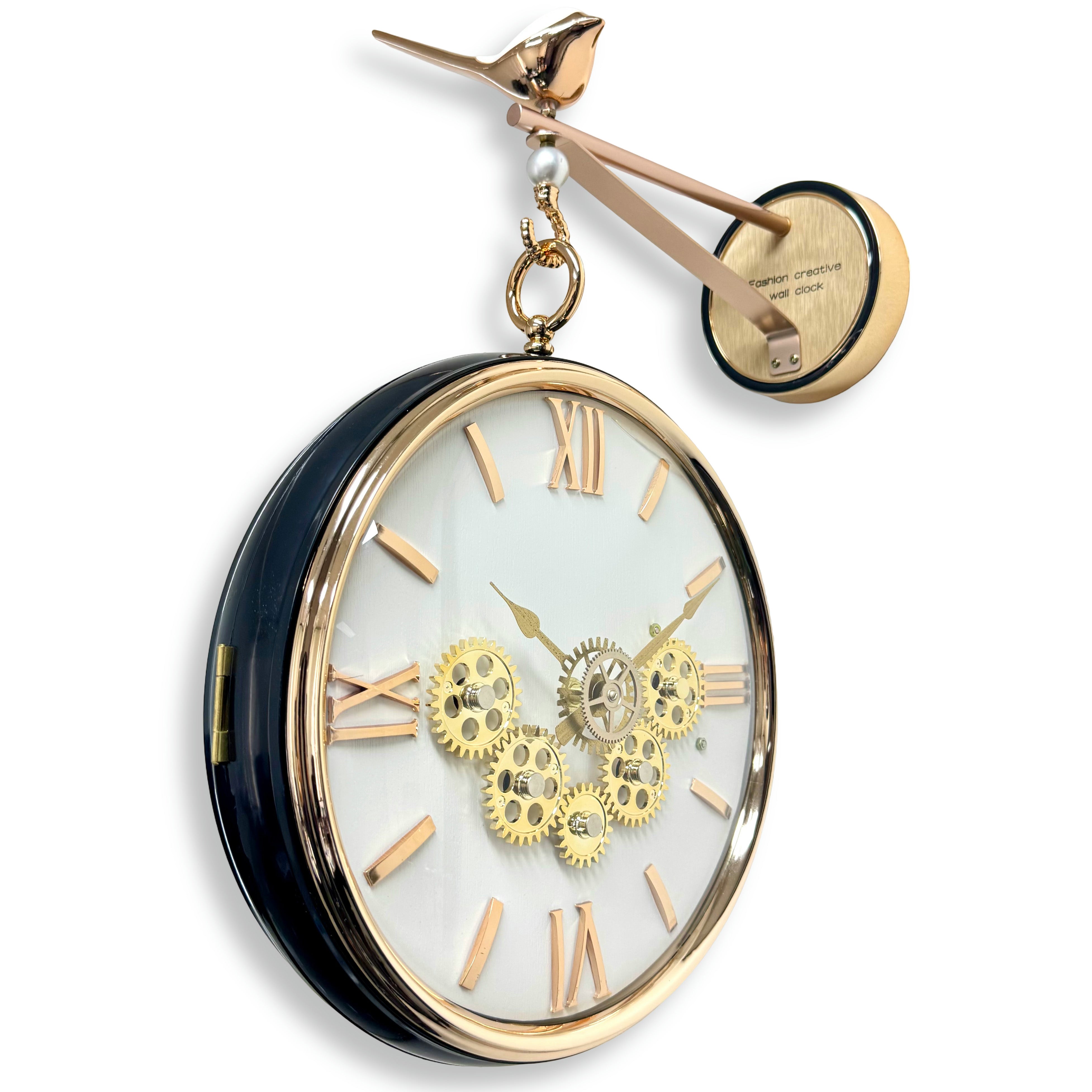Buy Danna Double Sided Moving Gears Wall Clock Black White 39cm – Oh Clocks