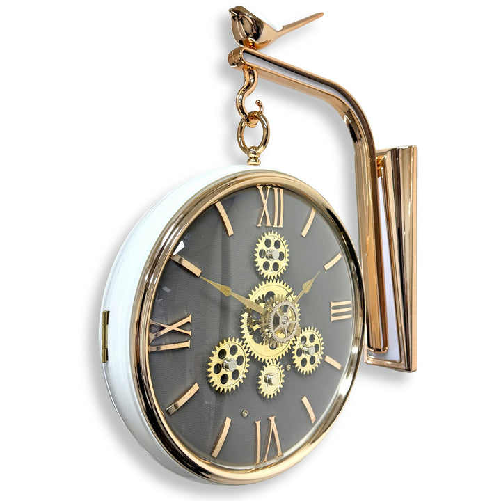 Victory Demi Double Sided Moving Gears Wall Clock White Grey 39cm CCJ-8083 1