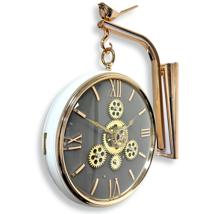 Victory Demi Double Sided Moving Gears Wall Clock White Grey 39cm CCJ-8083 1