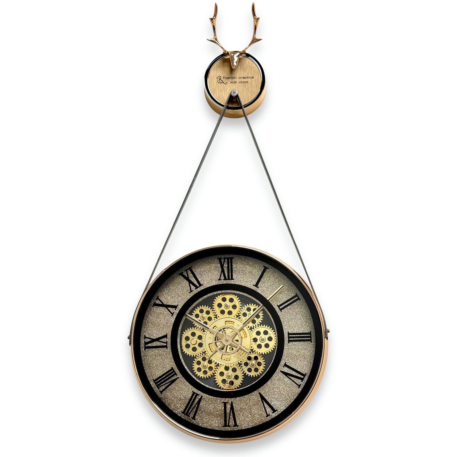 Victory Knox Gold Roman Moving Gears Leather Strap Wall Clock 79cm CBL-6822 1
