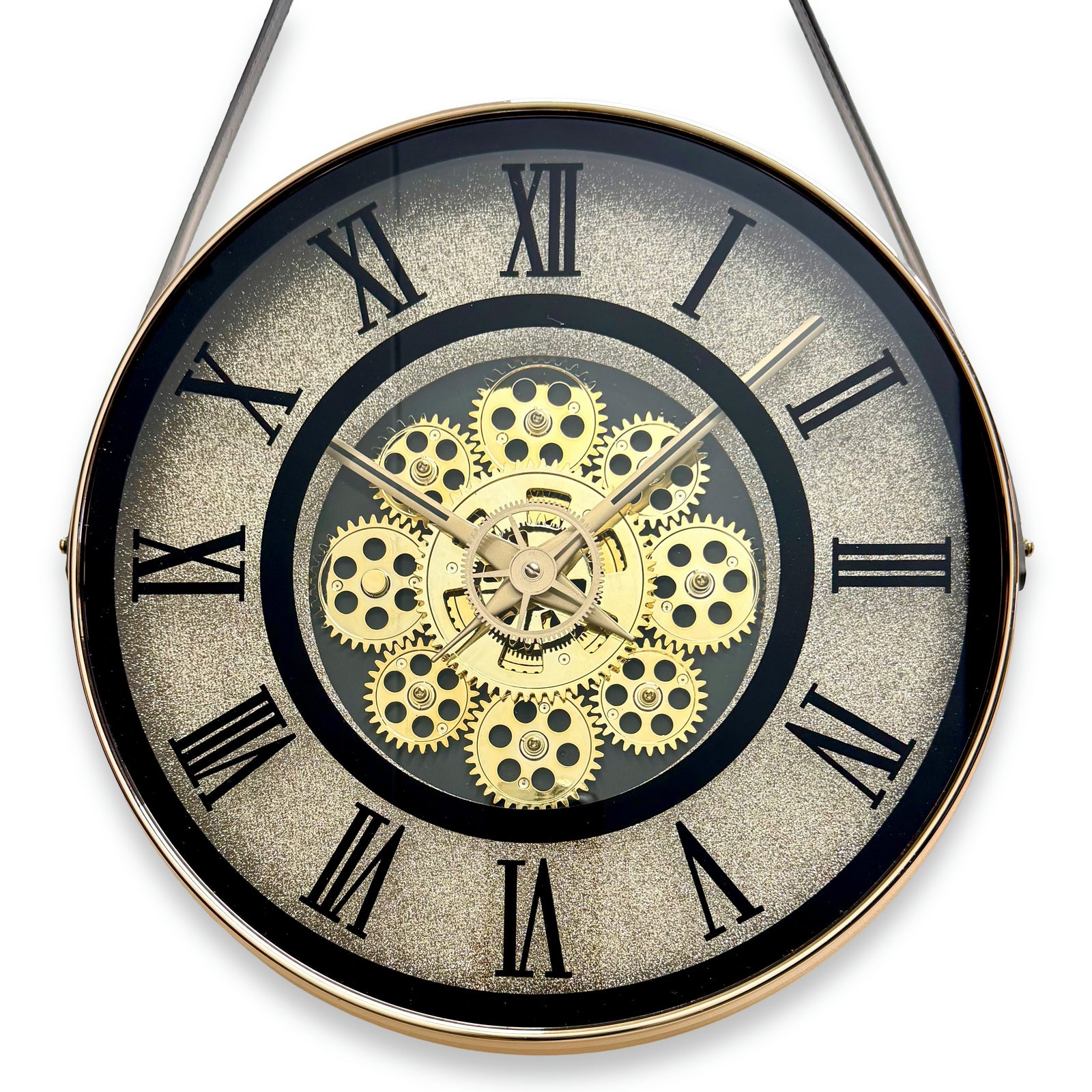 Victory Knox Gold Roman Moving Gears Leather Strap Wall Clock 79cm CBL-6822 2