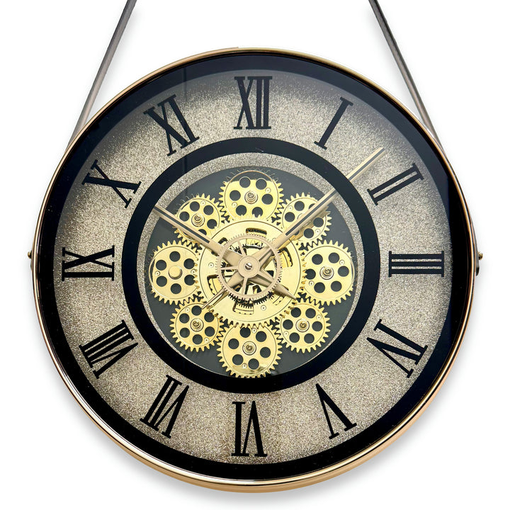 Victory Knox Gold Roman Moving Gears Leather Strap Wall Clock 79cm CBL-6822 2