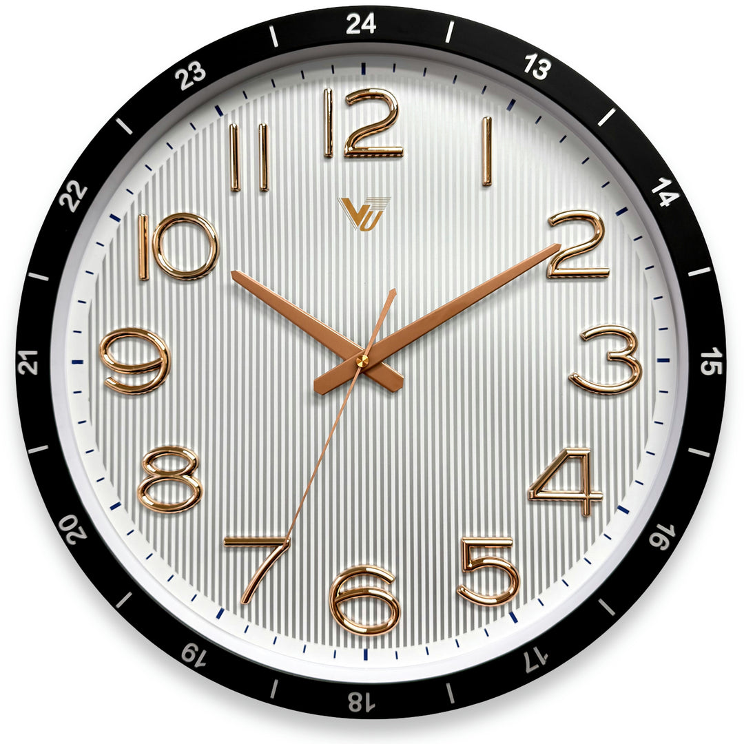 Victory Lena Pinstripe 3D Number 24 Hour Dial Wall Clock Black 39cm CBL-6833BK 2