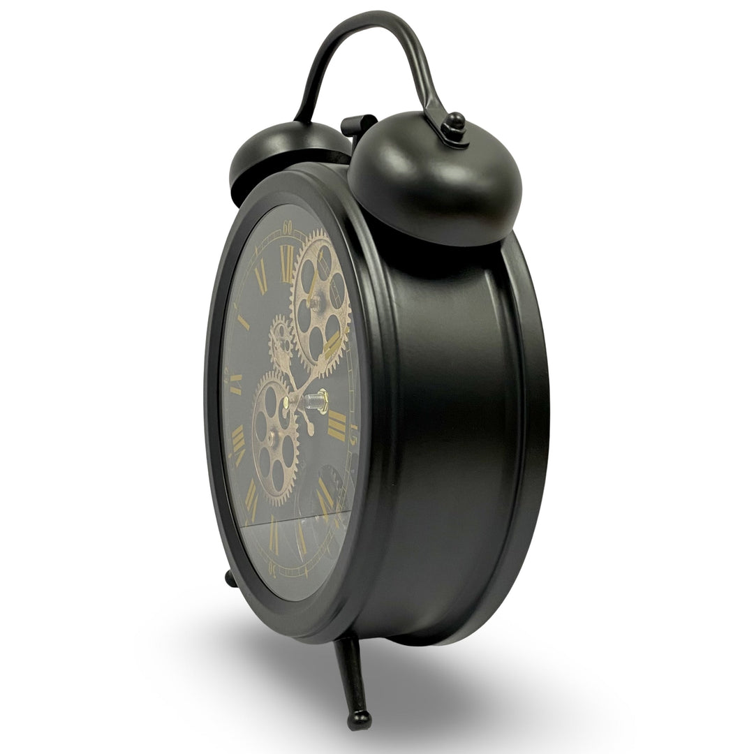 Victory Ollie Metal Twin Bell Moving Gears Desk Clock Black 34cm TCM-17 4