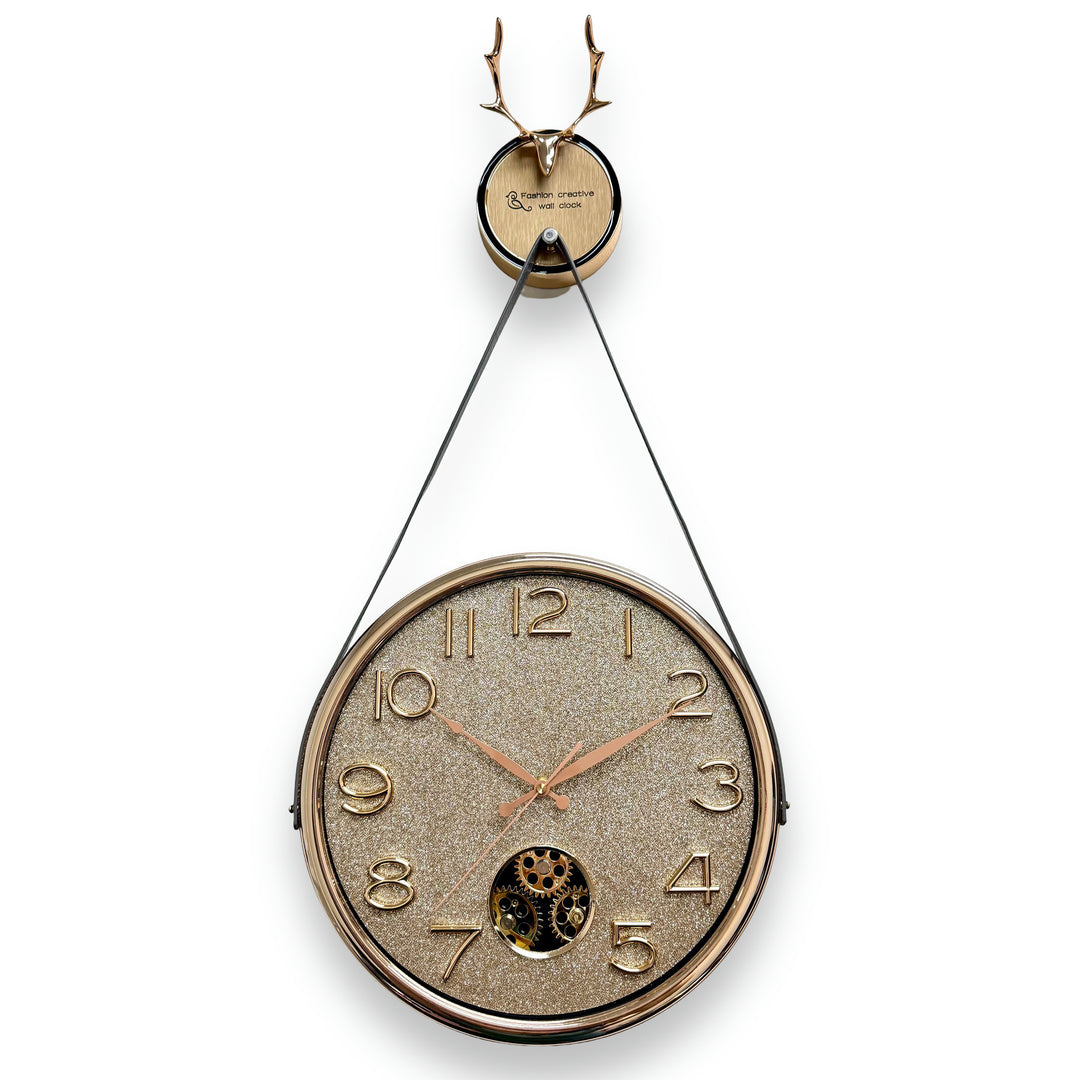 Victory Orla Gold Glitter Moving Gears Leather Strap Wall Clock 79cm CBL-6811 1