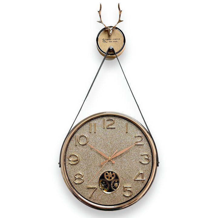 Victory Orla Gold Glitter Moving Gears Leather Strap Wall Clock 79cm CBL-6811 1