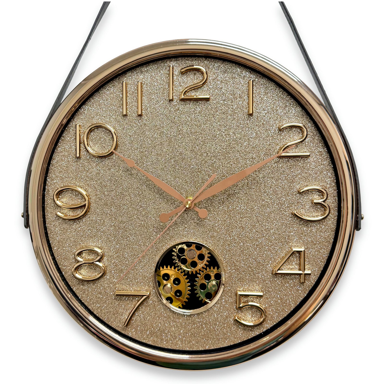 Victory Orla Gold Glitter Moving Gears Leather Strap Wall Clock 79cm CBL-6811 2