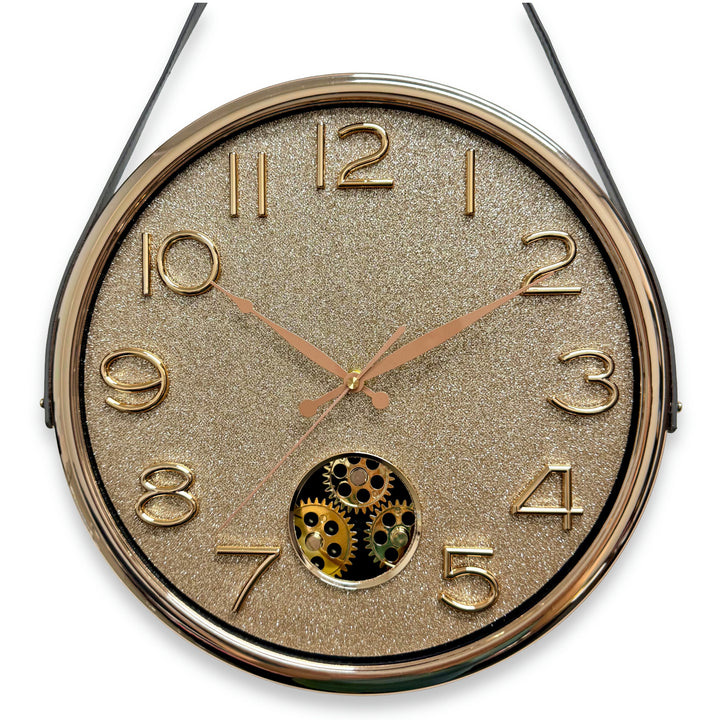 Victory Orla Gold Glitter Moving Gears Leather Strap Wall Clock 79cm CBL-6811 2