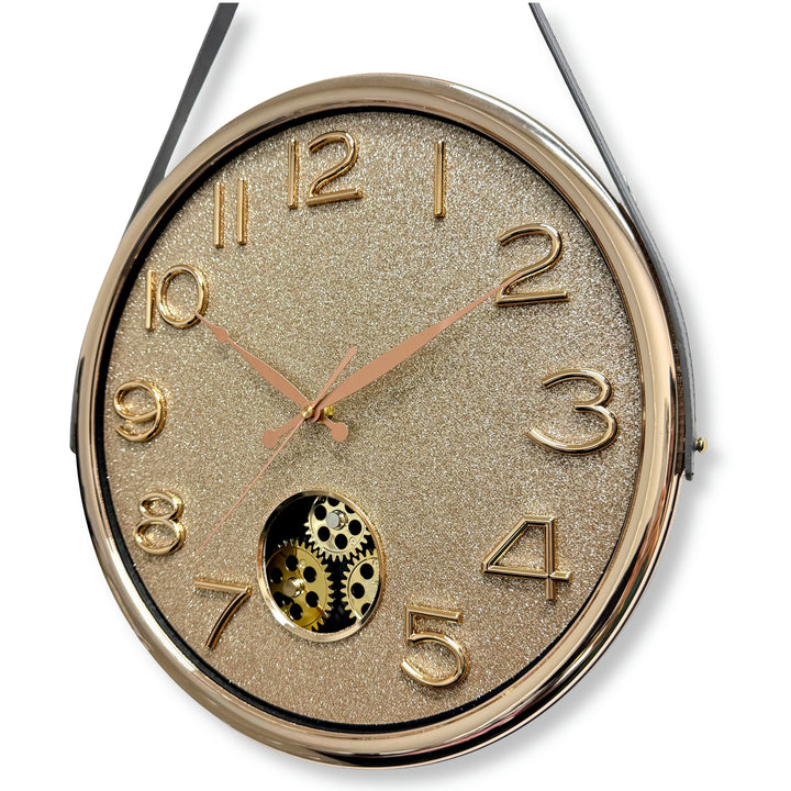 Victory Orla Gold Glitter Moving Gears Leather Strap Wall Clock 79cm CBL-6811 3