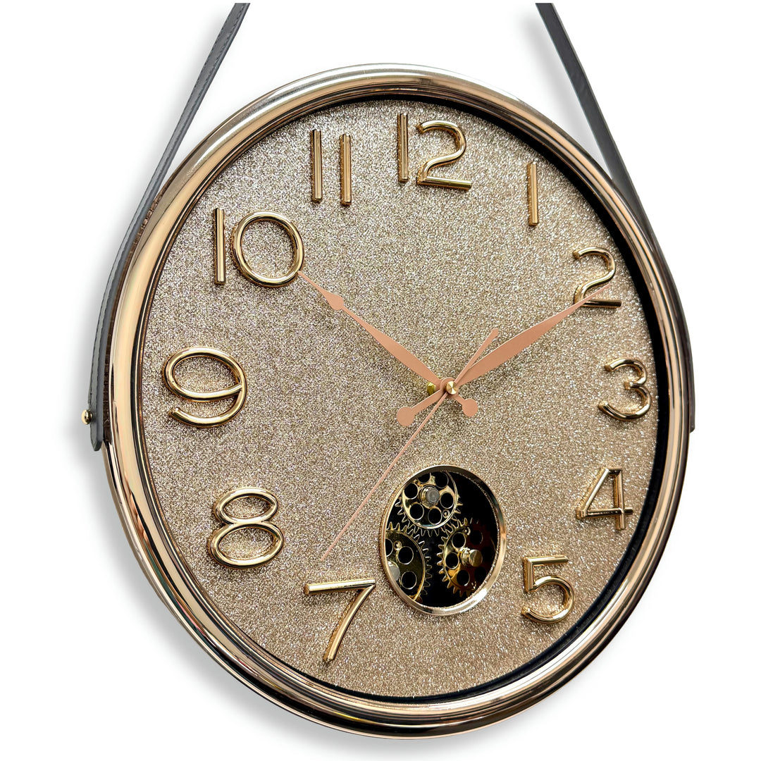 Victory Orla Gold Glitter Moving Gears Leather Strap Wall Clock 79cm CBL-6811 4
