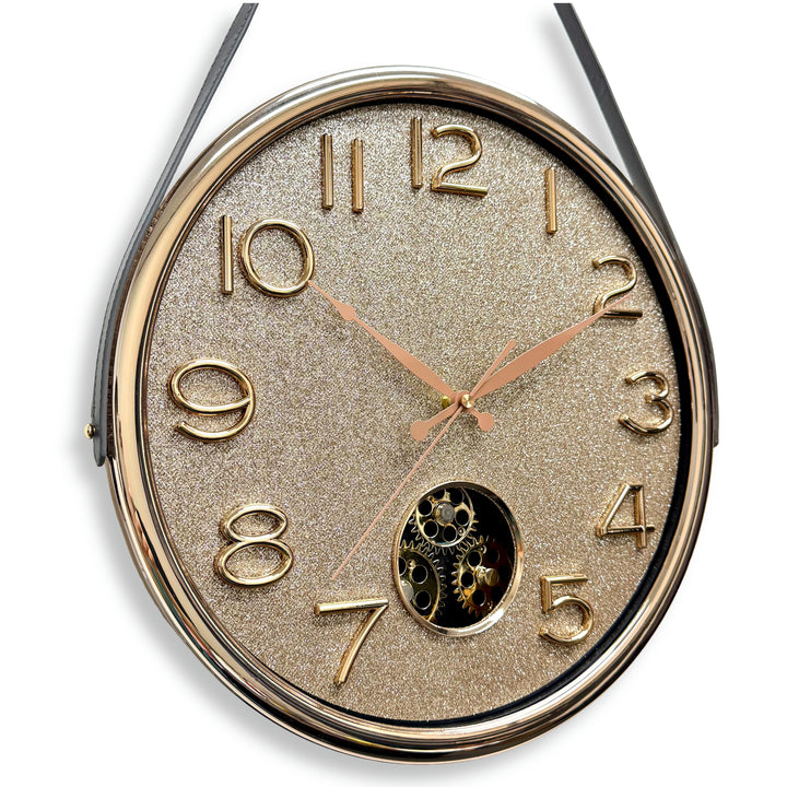 Victory Orla Gold Glitter Moving Gears Leather Strap Wall Clock 79cm CBL-6811 4