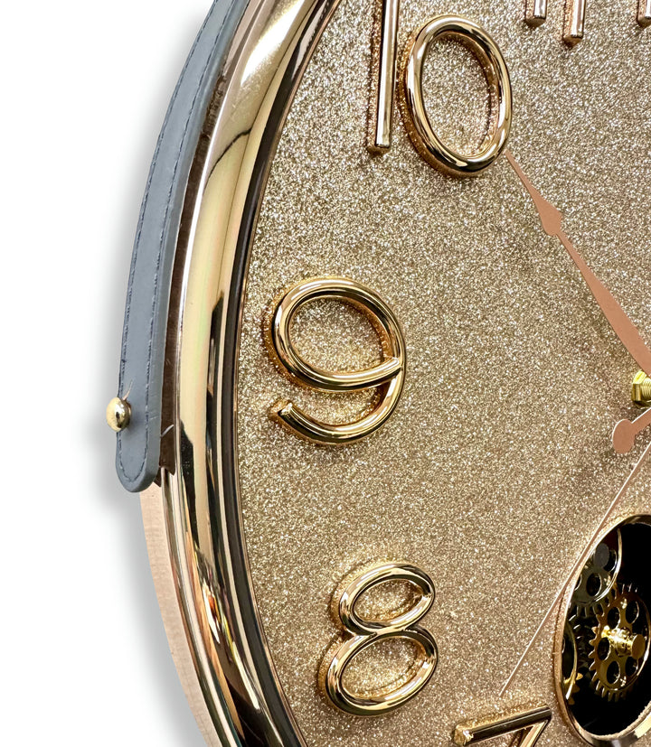 Victory Orla Gold Glitter Moving Gears Leather Strap Wall Clock 79cm CBL-6811 5