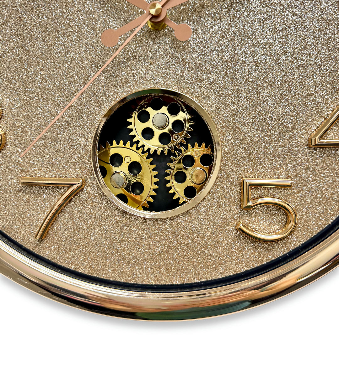 Victory Orla Gold Glitter Moving Gears Leather Strap Wall Clock 79cm CBL-6811 6