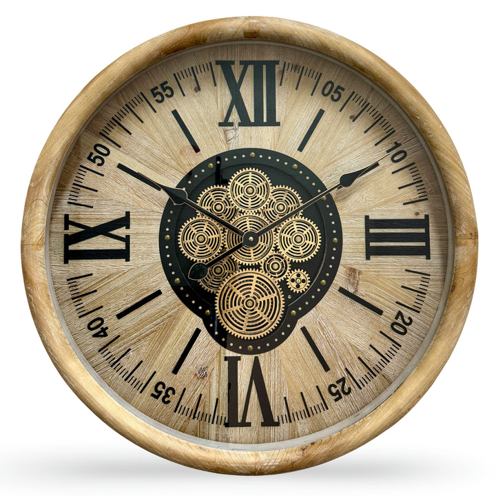 Victory Percy Thick Wood Frame Moving Gears Roman Numeral Wall Clock 60cm CCM-1822 2