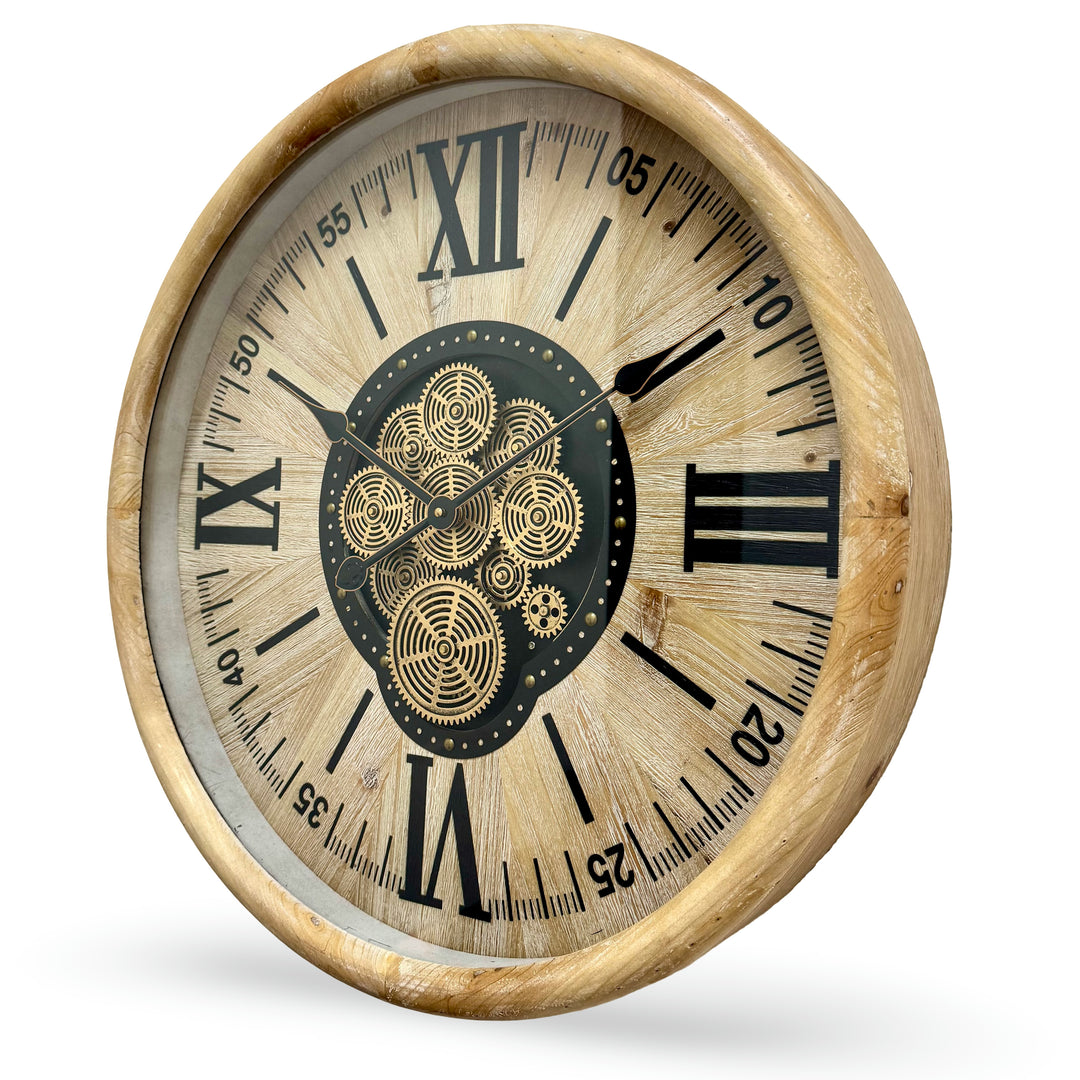 Victory Percy Thick Wood Frame Moving Gears Roman Numeral Wall Clock 60cm CCM-1822 3