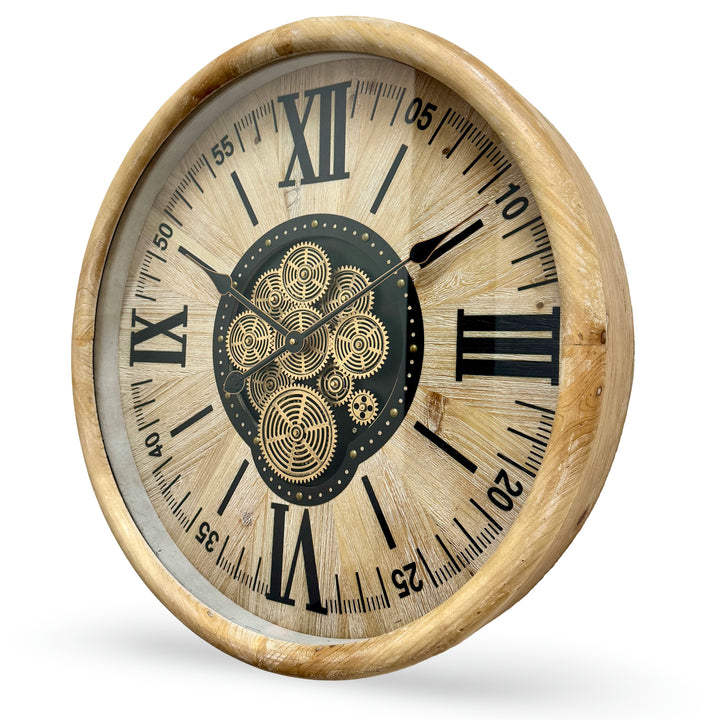 Victory Percy Thick Wood Frame Moving Gears Roman Numeral Wall Clock 60cm CCM-1822 3