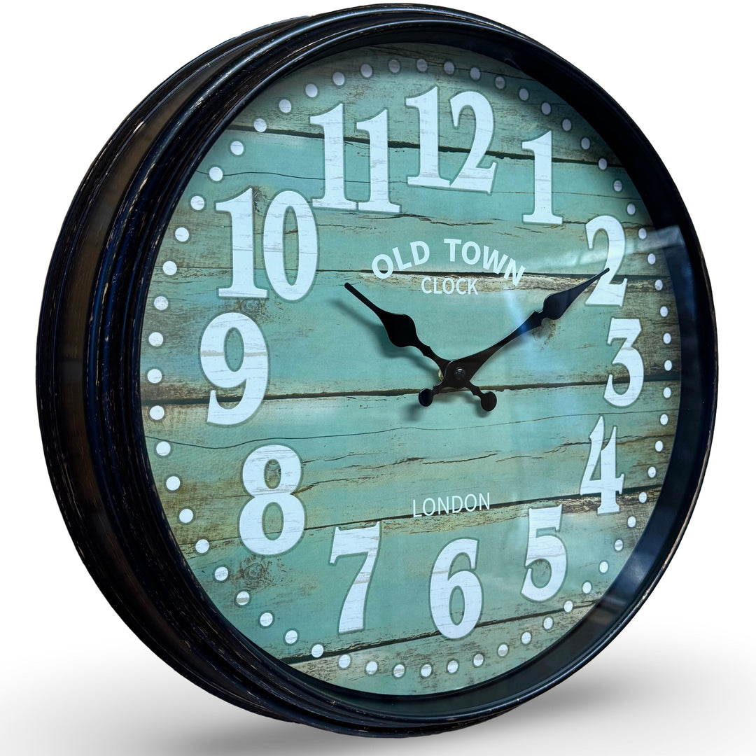 Victory Radcliff Distressed Old Town Wood Panel Look Wall Clock Black 40cm CWH-5979 1