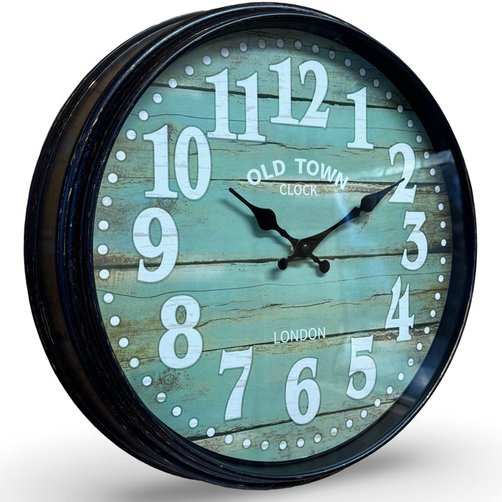Victory Radcliff Distressed Old Town Wood Panel Look Wall Clock Black 40cm CWH-5979 1