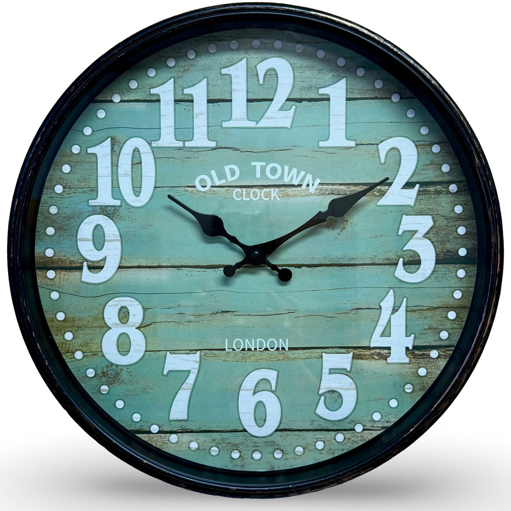 Victory Radcliff Distressed Old Town Wood Panel Look Wall Clock Black 40cm CWH-5979 2