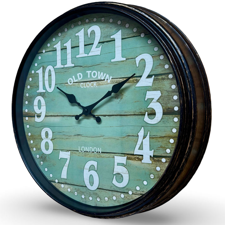 Victory Radcliff Distressed Old Town Wood Panel Look Wall Clock Black 40cm CWH-5979 3