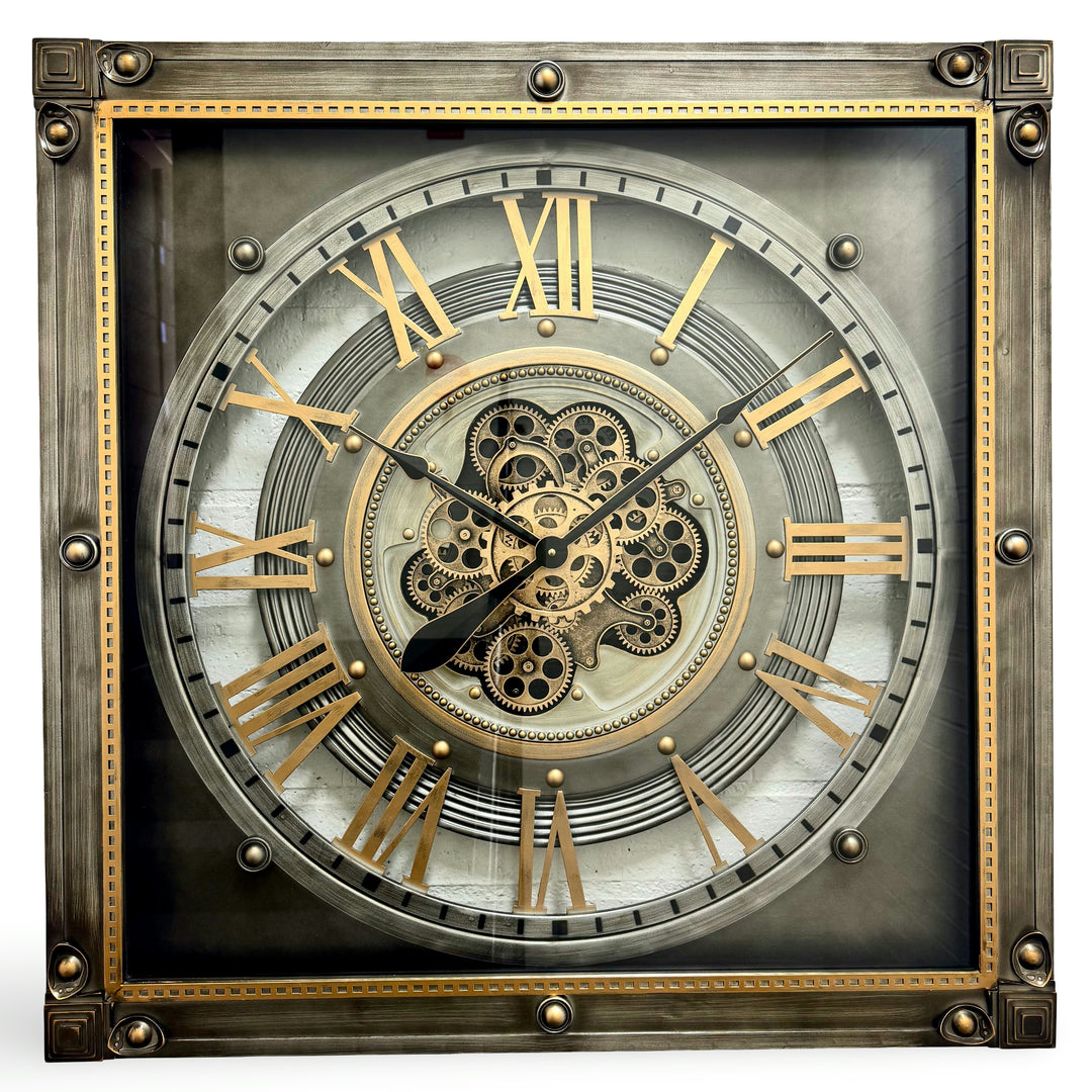 Victory Rexford Industrial Square Metal Moving Gears Wall Clock 80cm CCM-1833 1