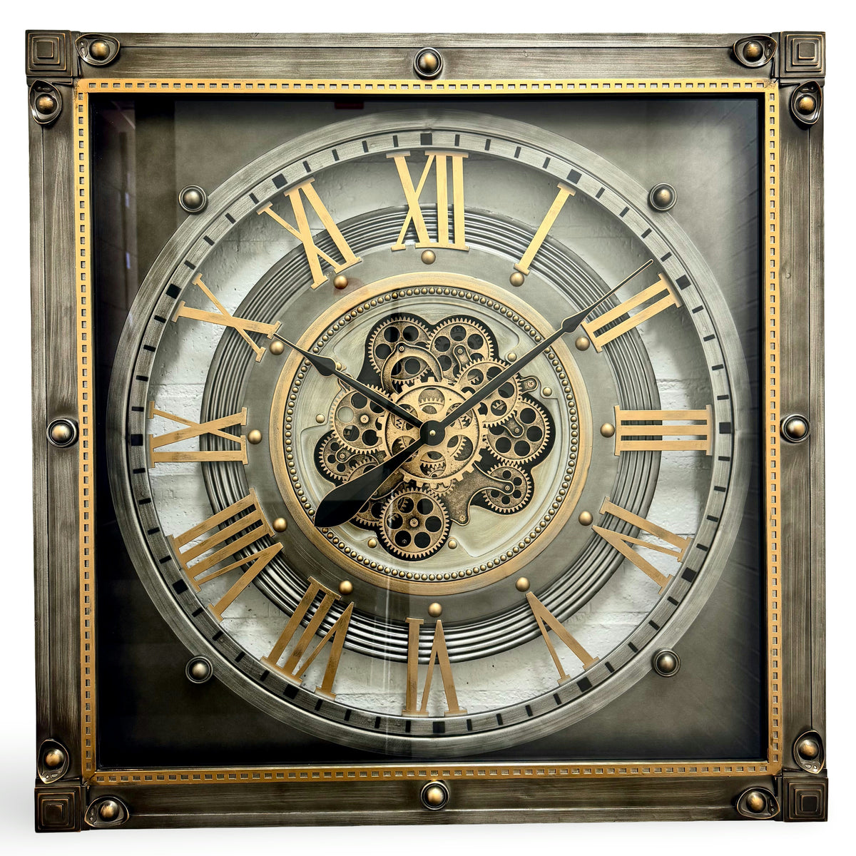 Victory Rexford Industrial Square Metal Moving Gears Wall Clock 80cm CCM-1833 1