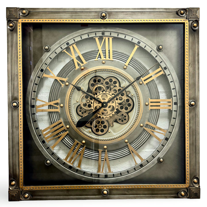 Victory Rexford Industrial Square Metal Moving Gears Wall Clock 80cm CCM-1833 1