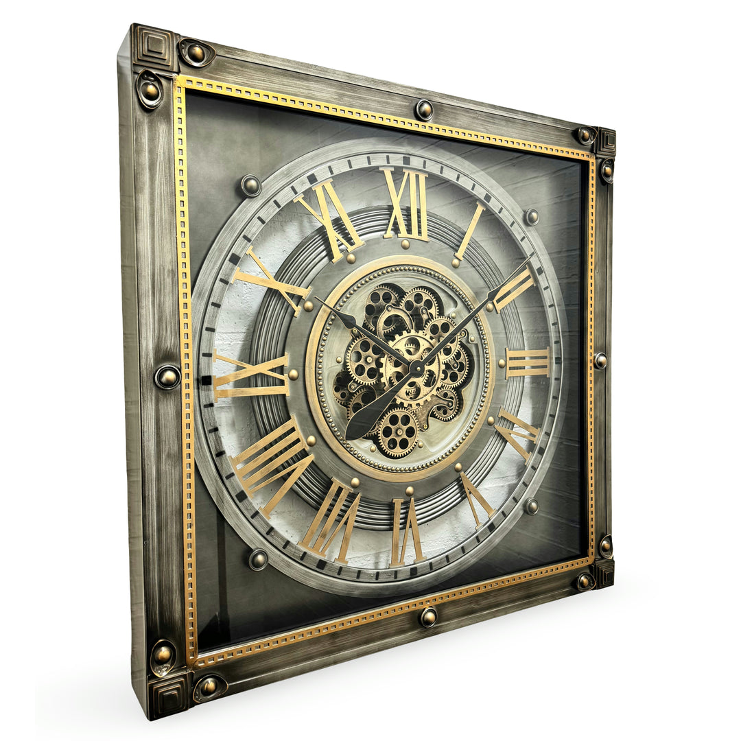 Victory Rexford Industrial Square Metal Moving Gears Wall Clock 80cm CCM-1833 2