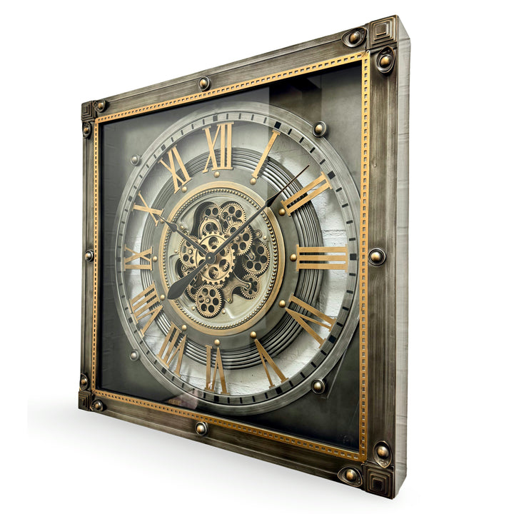 Victory Rexford Industrial Square Metal Moving Gears Wall Clock 80cm CCM-1833 3