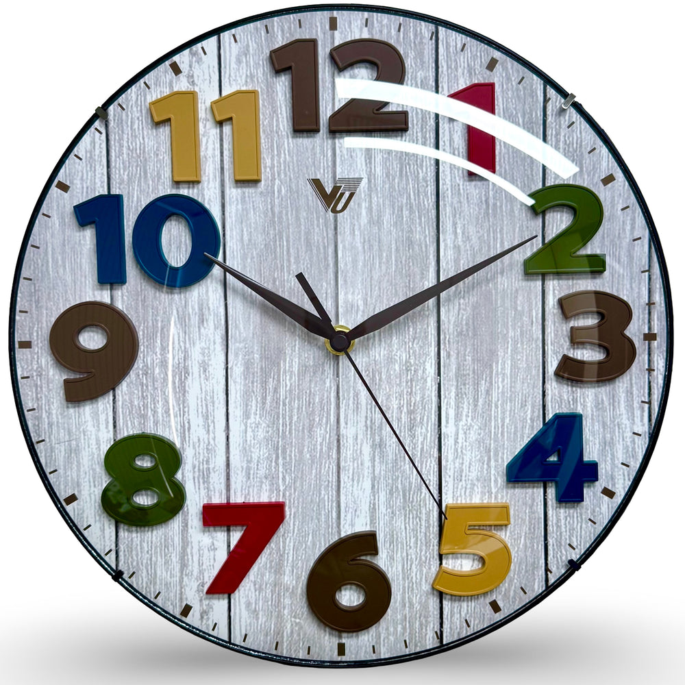 Victory Spritz Colourful Numbers Convex Wood Panel Effect Wall Clock 30cm CJB-266 2