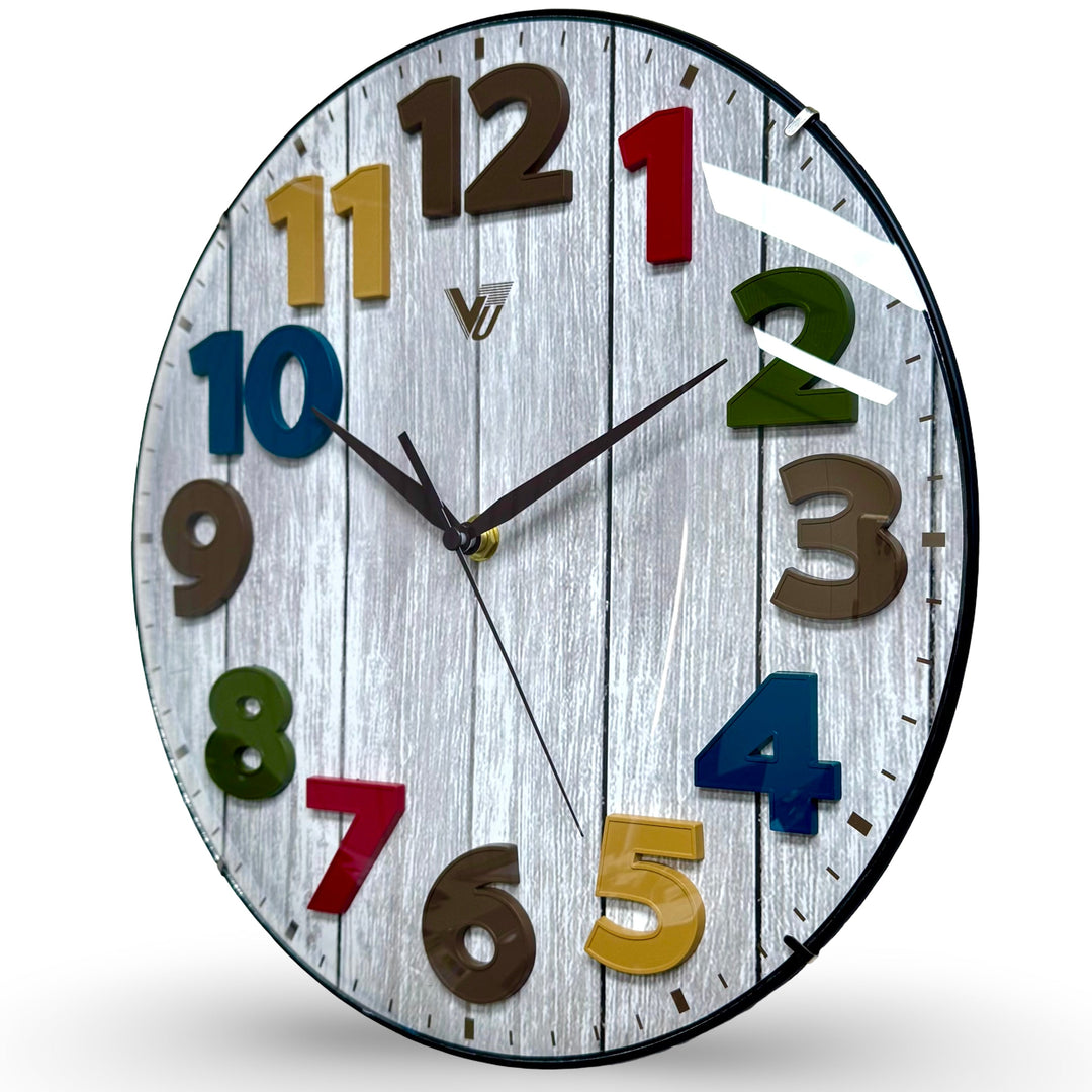 Victory Spritz Colourful Numbers Convex Wood Panel Effect Wall Clock 30cm CJB-266 3