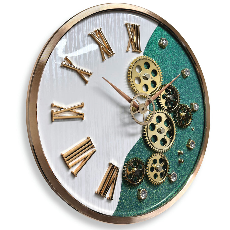Victory Tasha Convex Glass Moving Gears Wall Clock Green White 36cm CBL-6855GN 1