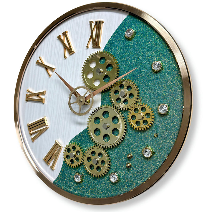 Victory Tasha Convex Glass Moving Gears Wall Clock Green White 36cm CBL-6855GN 3