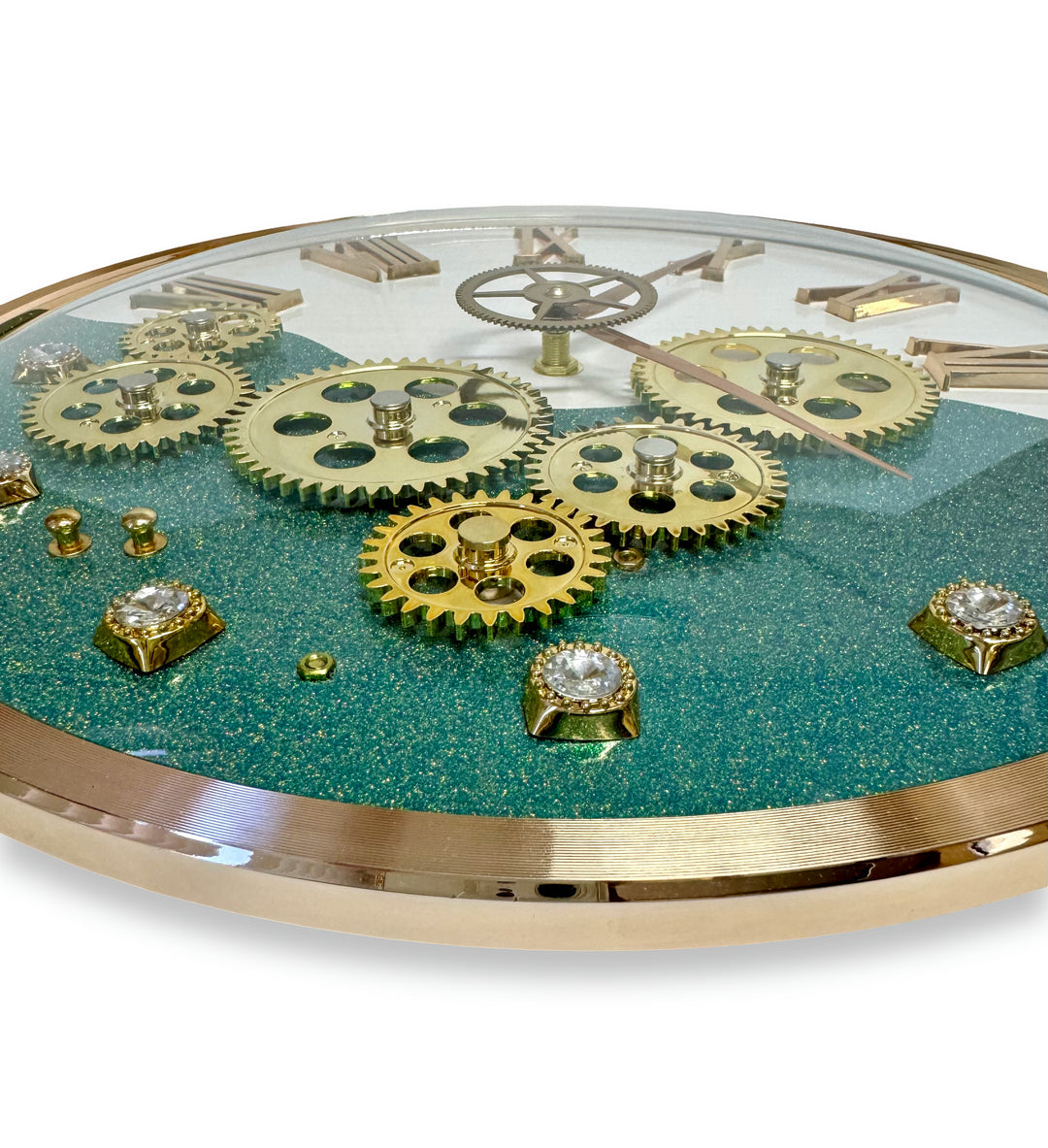 Victory Tasha Convex Glass Moving Gears Wall Clock Green White 36cm CBL-6855GN 8