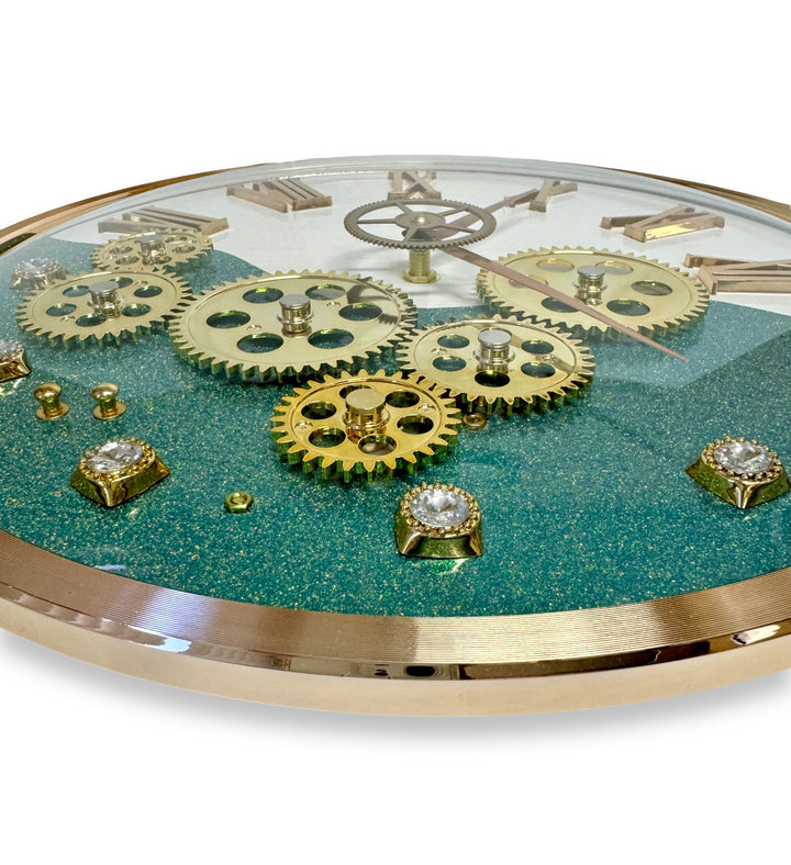 Victory Tasha Convex Glass Moving Gears Wall Clock Green White 36cm CBL-6855GN 8